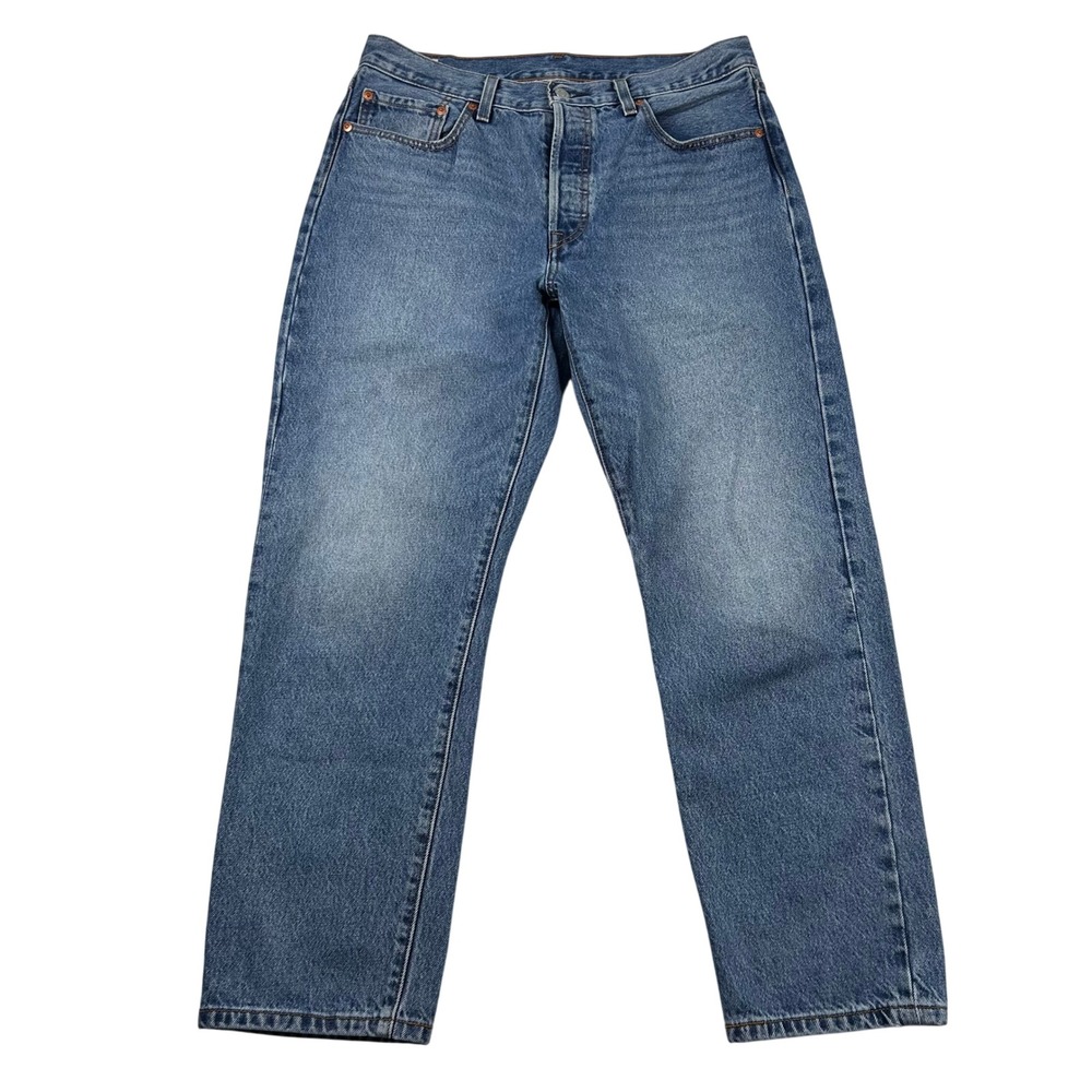 Levis Premium 501 Jeans Womens 32x28 Crop Medium Wash Blue Denim Button Fly